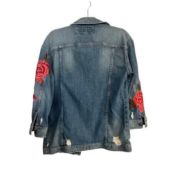 Express Jeans Women's Blue Embroidery Roses Boyfriend Denim Jacket Size XS - Picture 4 of 4